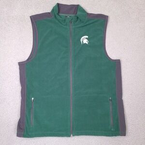 Michigan State Spartans Vest Fleece Mens XXL Green Full Zip MSU Colosseum